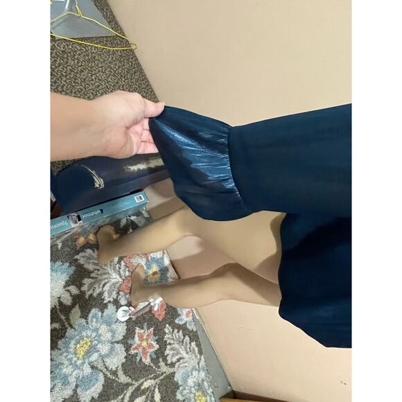 Another Thyme Turquoise Elegant Vintage Inspired Blouse Size 16 Ruffled Satin - Picture 6 of 10